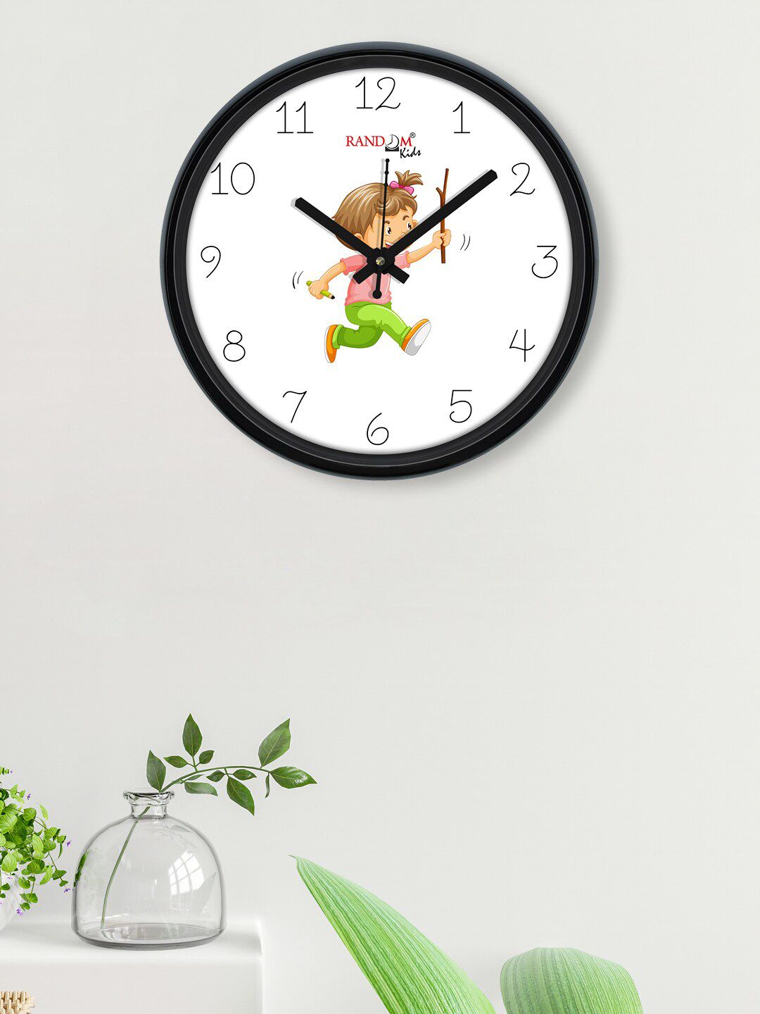 RANDOM White & Black Running Kid Printed Contemporary Wall Clock Price in India