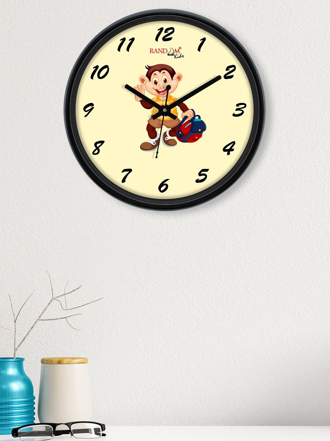 RANDOM Cream & Brown Cool Monkey Printed Contemporary Round Analogue Wall Clock Price in India