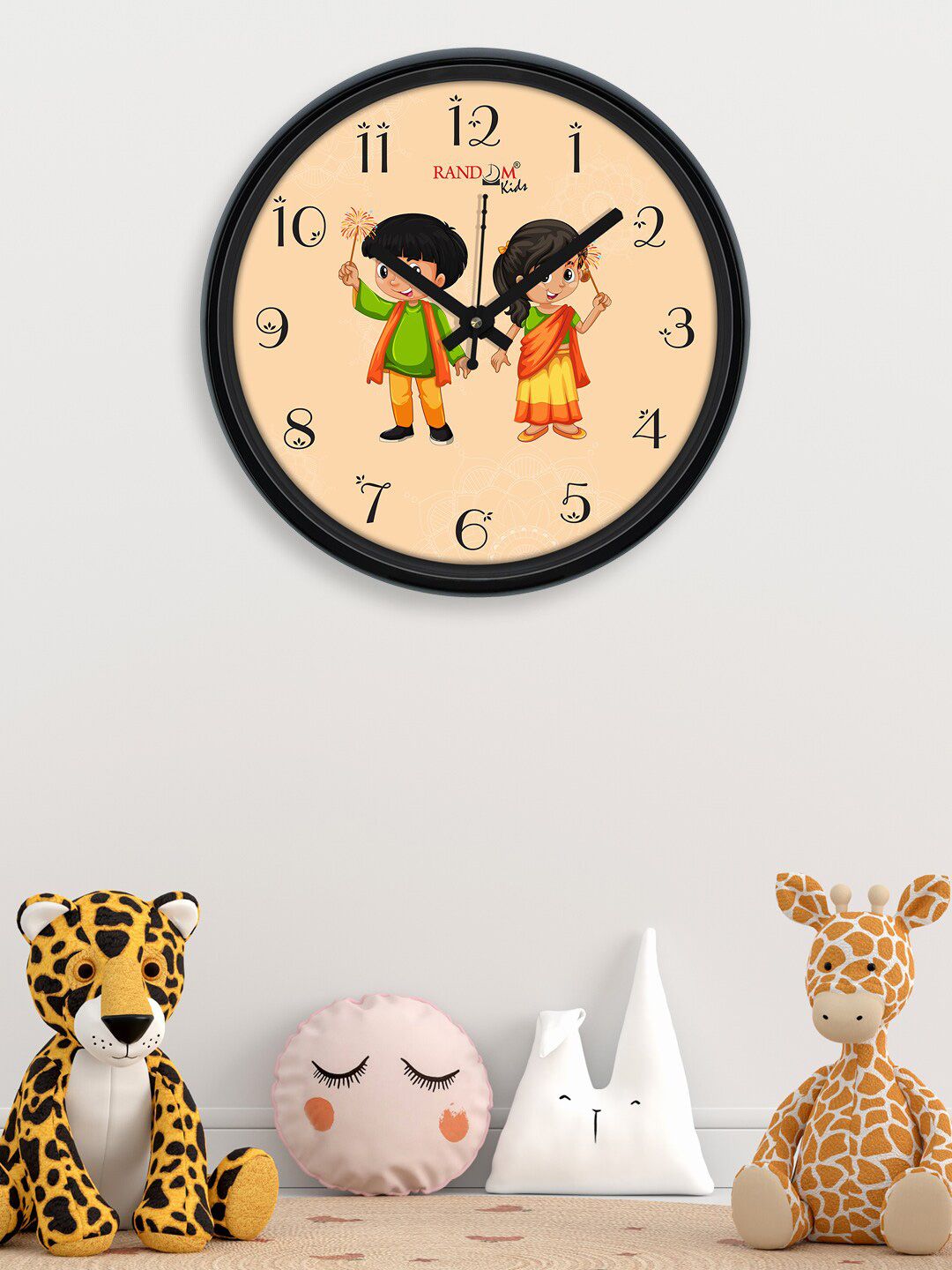 RANDOM Peach-Coloured & Green Enjoyig Kids Printed Contemporary Wall Clock 30 mc Price in India