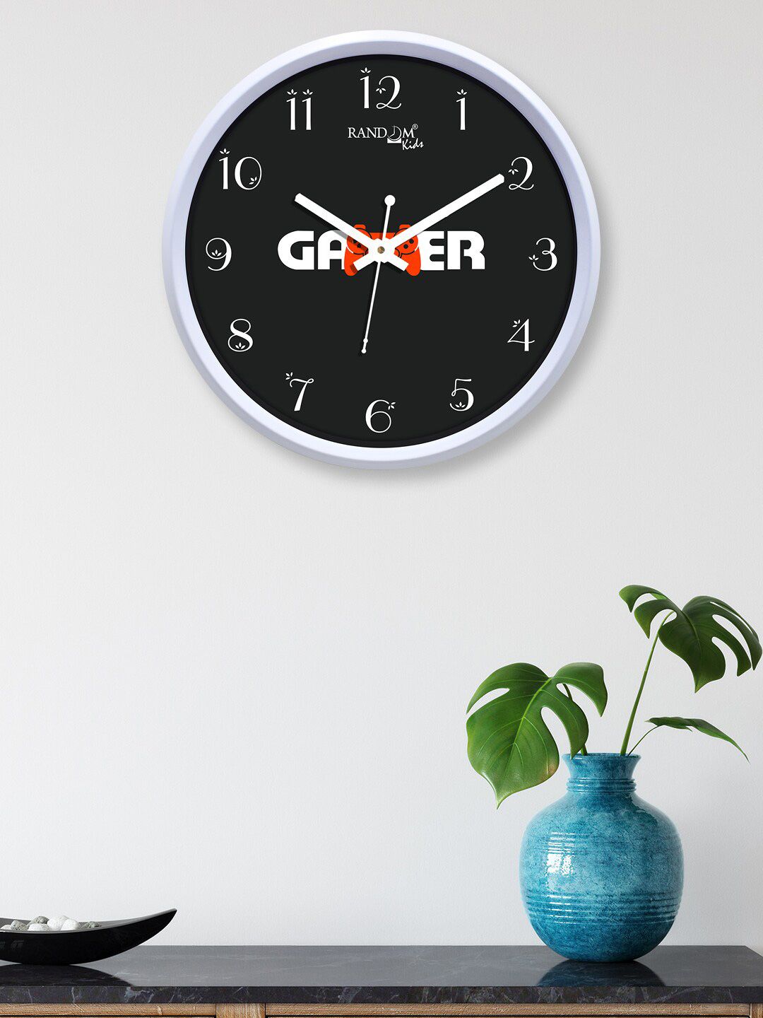 RANDOM White & Black Gamer Printed Contemporary Wall Clock Price in India