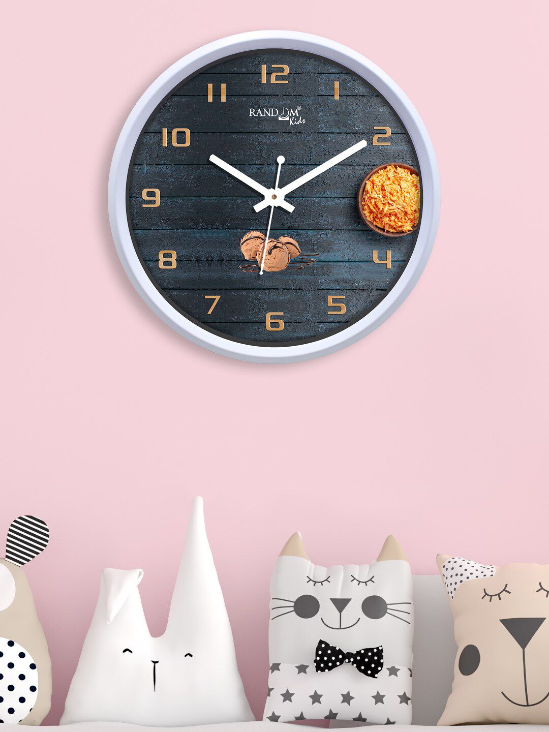 RANDOM Unisex Blue & Orange Printed Contemporary Wall Clock Price in India