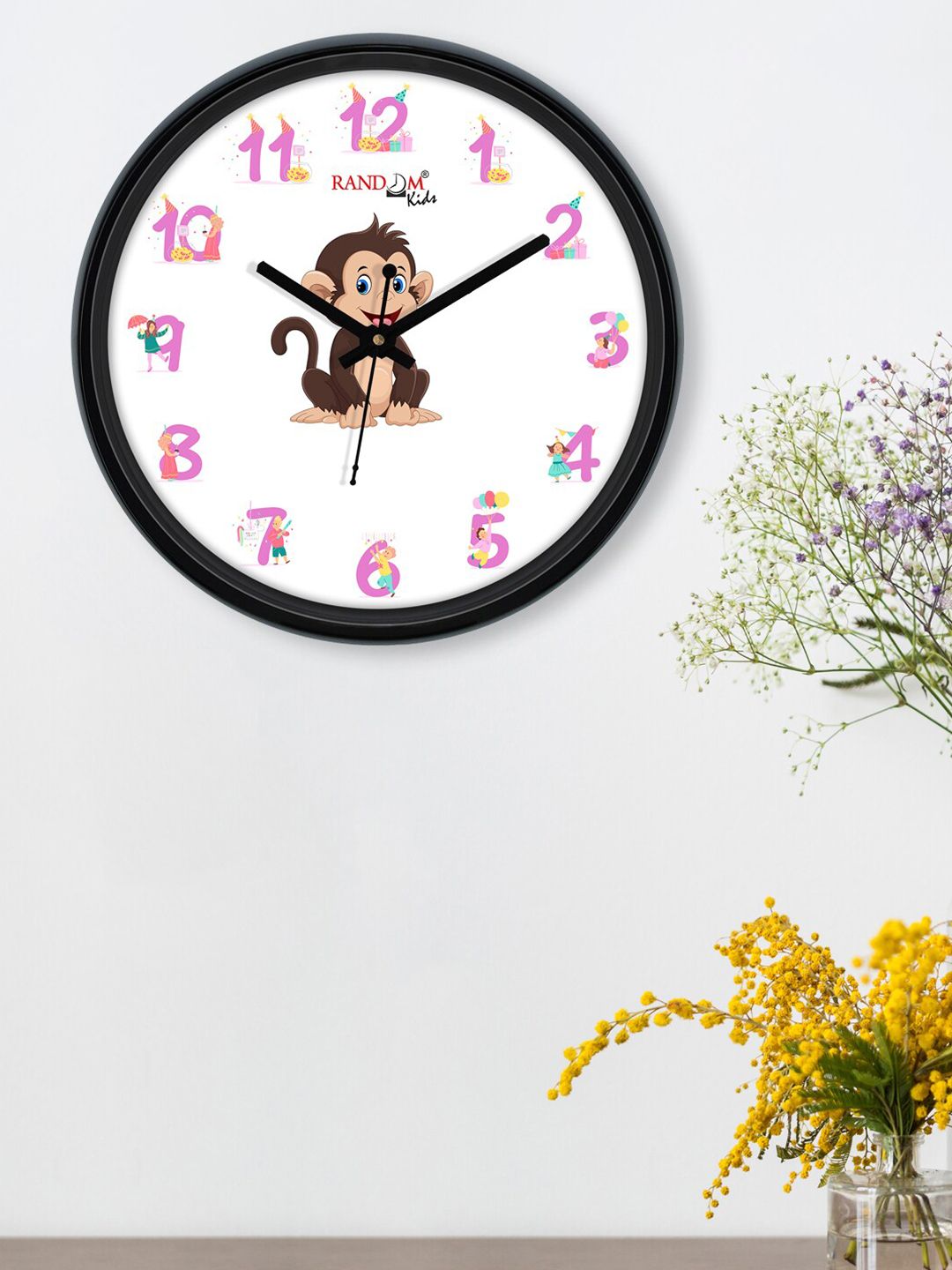 RANDOM White & Pink Printed Contemporary Wall Clock Price in India