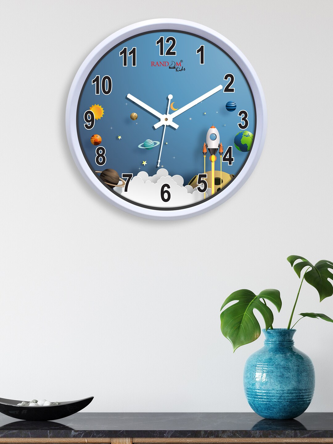 RANDOM White & Blue Solar System Printed Contemporary Analogue Wall Clock Price in India