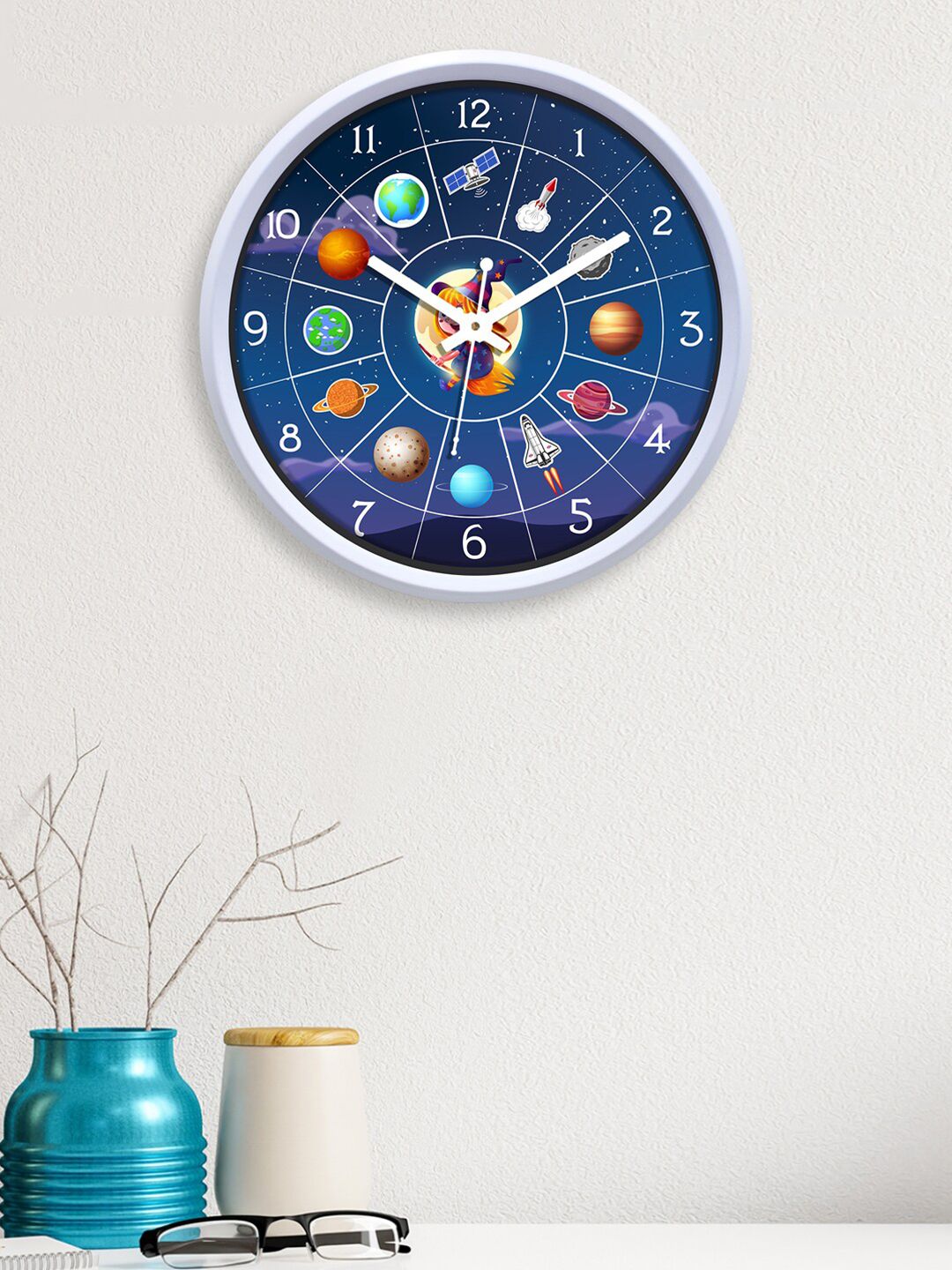 RANDOM Blue & Brown Printed Contemporary Wall Clock Price in India