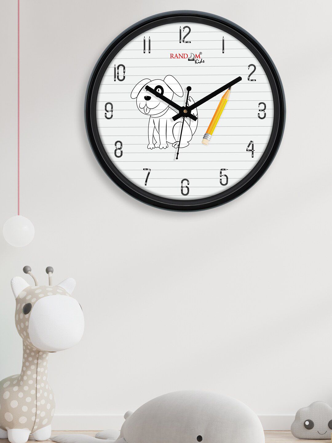 RANDOM White & Black Dog Printed Contemporary Wall Clock Price in India