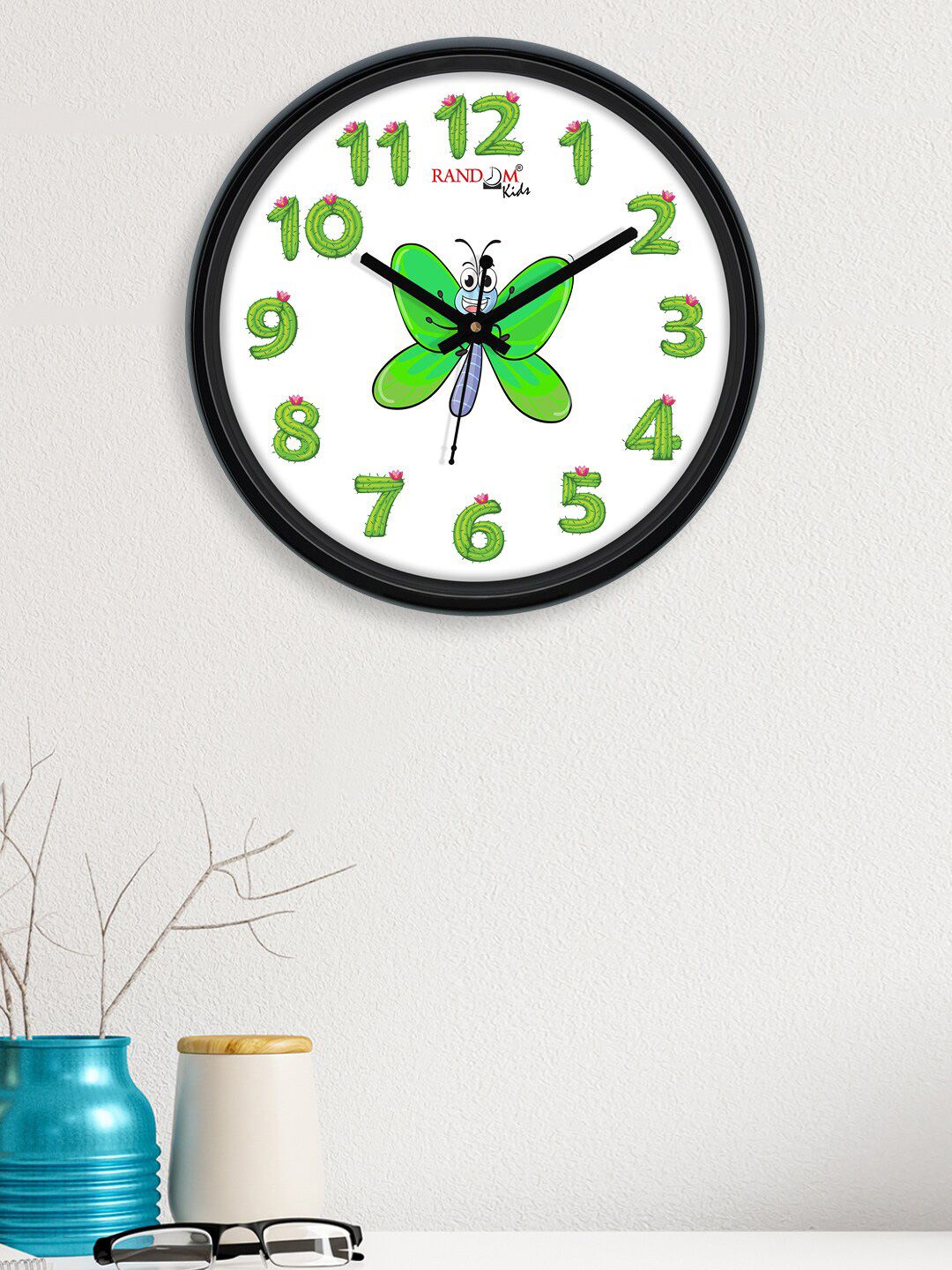 RANDOM White & Green Butterfly Printed Contemporary Wall Clock Price in India