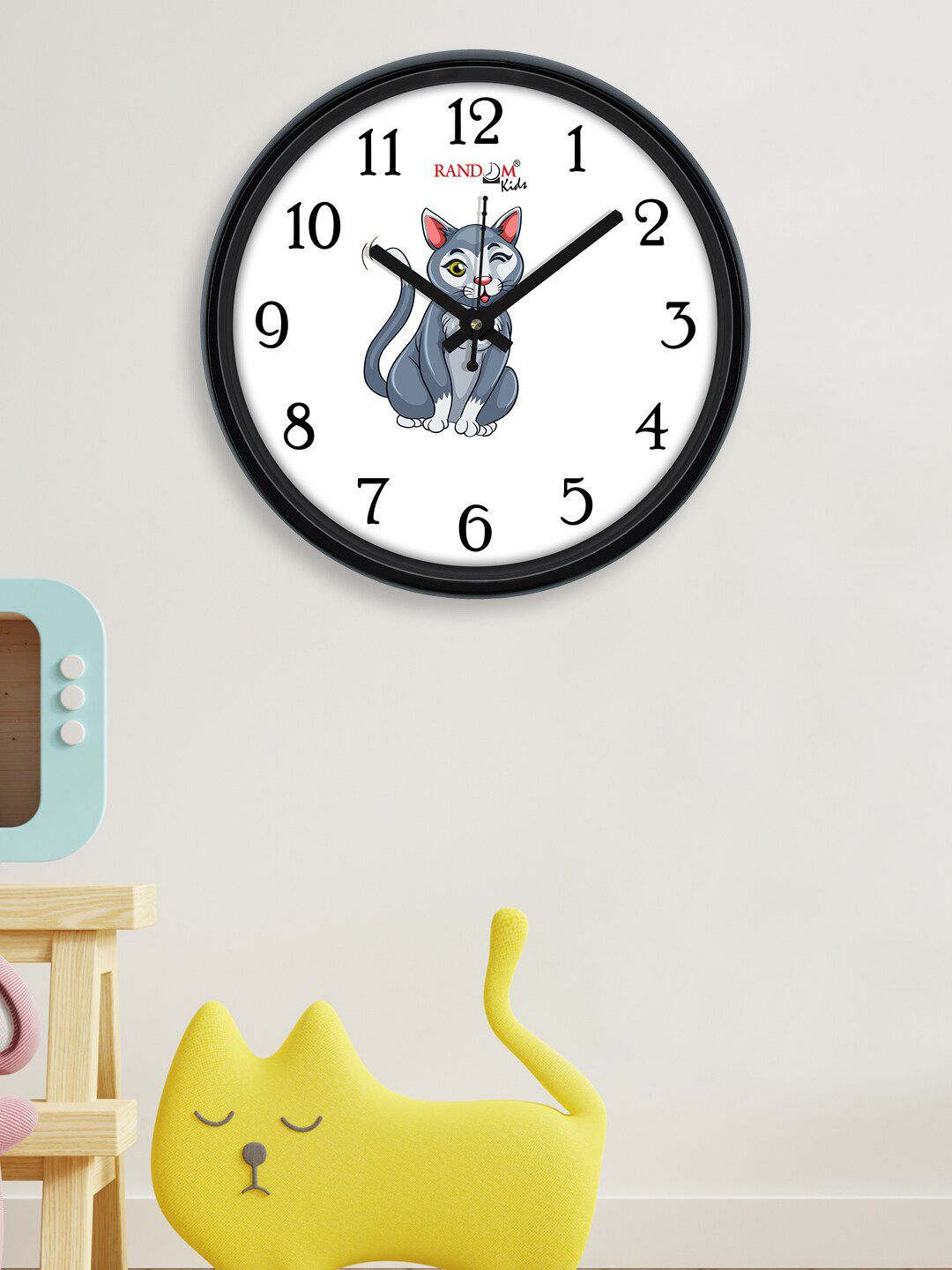 RANDOM White & Black Blue Squirrel Printed Contemporary Wall Clock Price in India