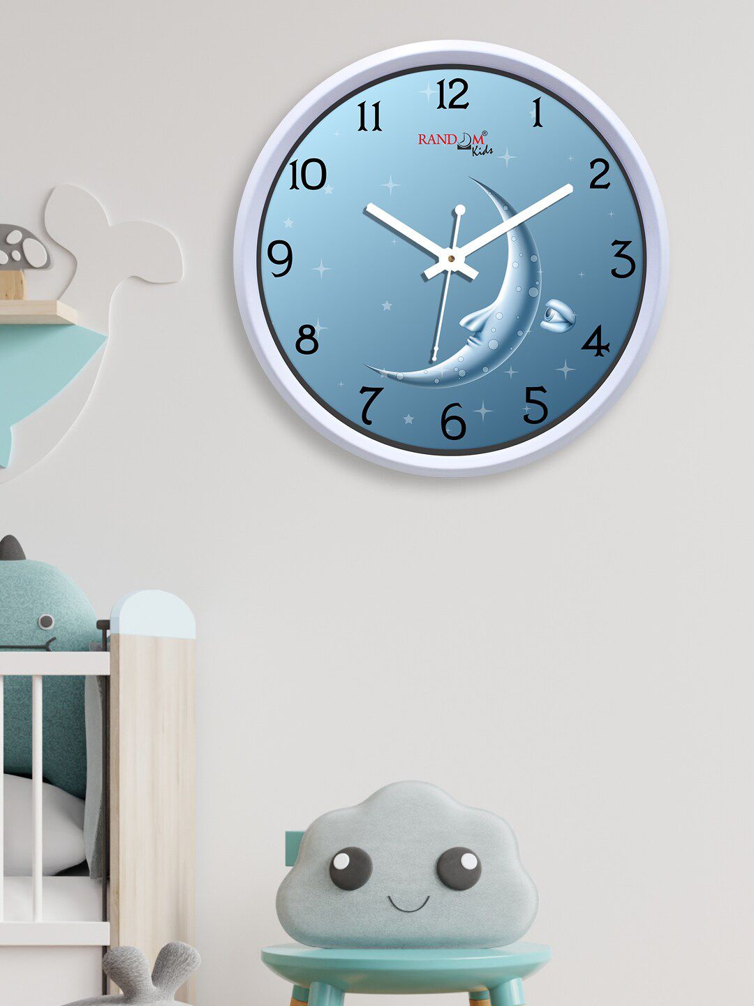 RANDOM Turquoise Blue & White Printed Analogue Contemporary Wall Clock Price in India