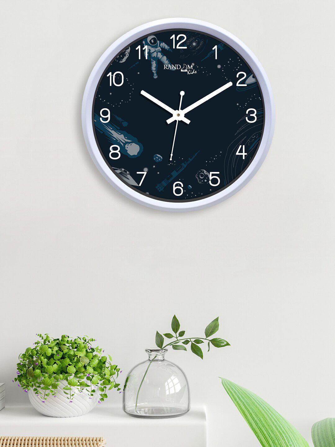 RANDOM Blue & White Printed Contemporary Wall Clock 30 CM Price in India