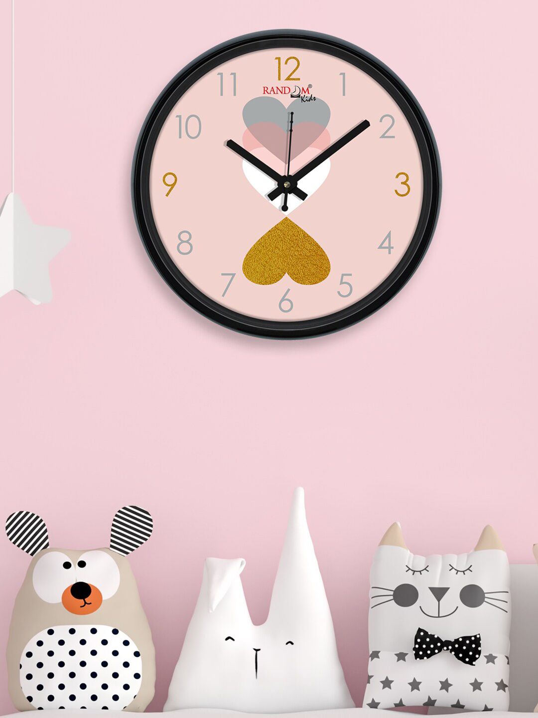 RANDOM Peach-Coloured & Brown Hearts Printed Contemporary Wall Clock Price in India