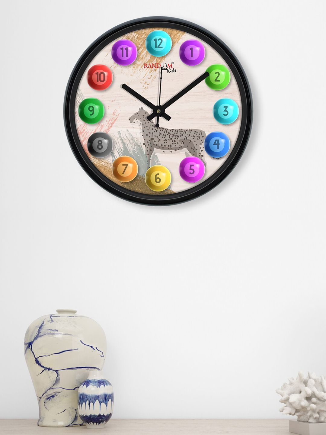 RANDOM Black & Multicoloured Pool Balls Printed Contemporary Wall Clock Price in India