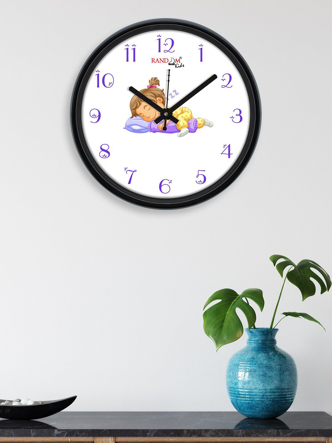 RANDOM White & Blue Printed Contemporary Round Analogue Wall Clock Price in India