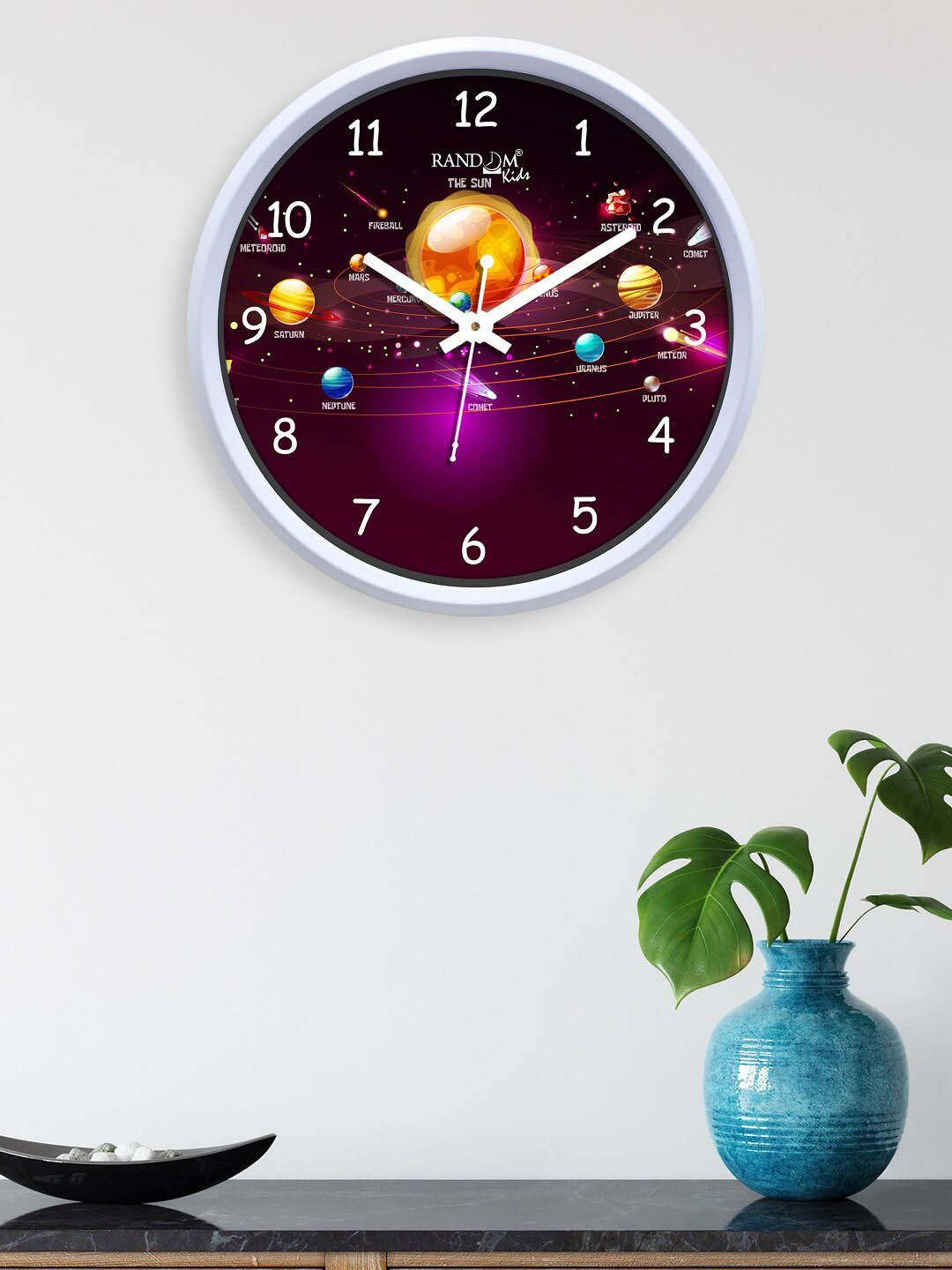 RANDOM Purple & White Printed Contemporary Wall Clock Price in India