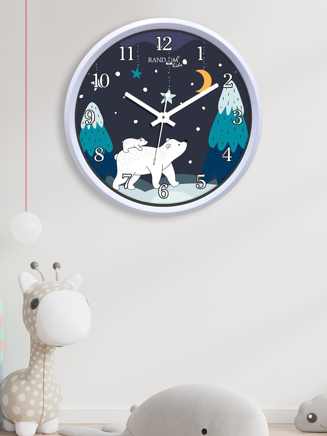 RANDOM White & Blue Polar Bear Family Printed Contemporary Round Analogue Wall Clock Price in India