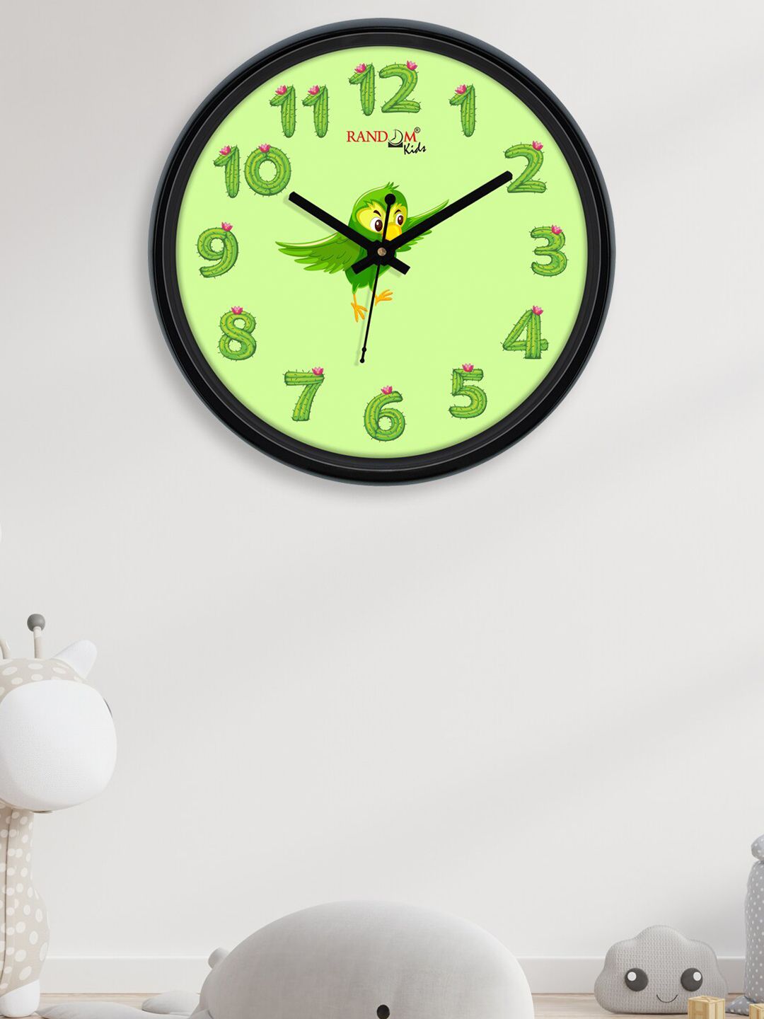 RANDOM Black & Green Parrot Printed Contemporary Analogue Wall Clock Price in India