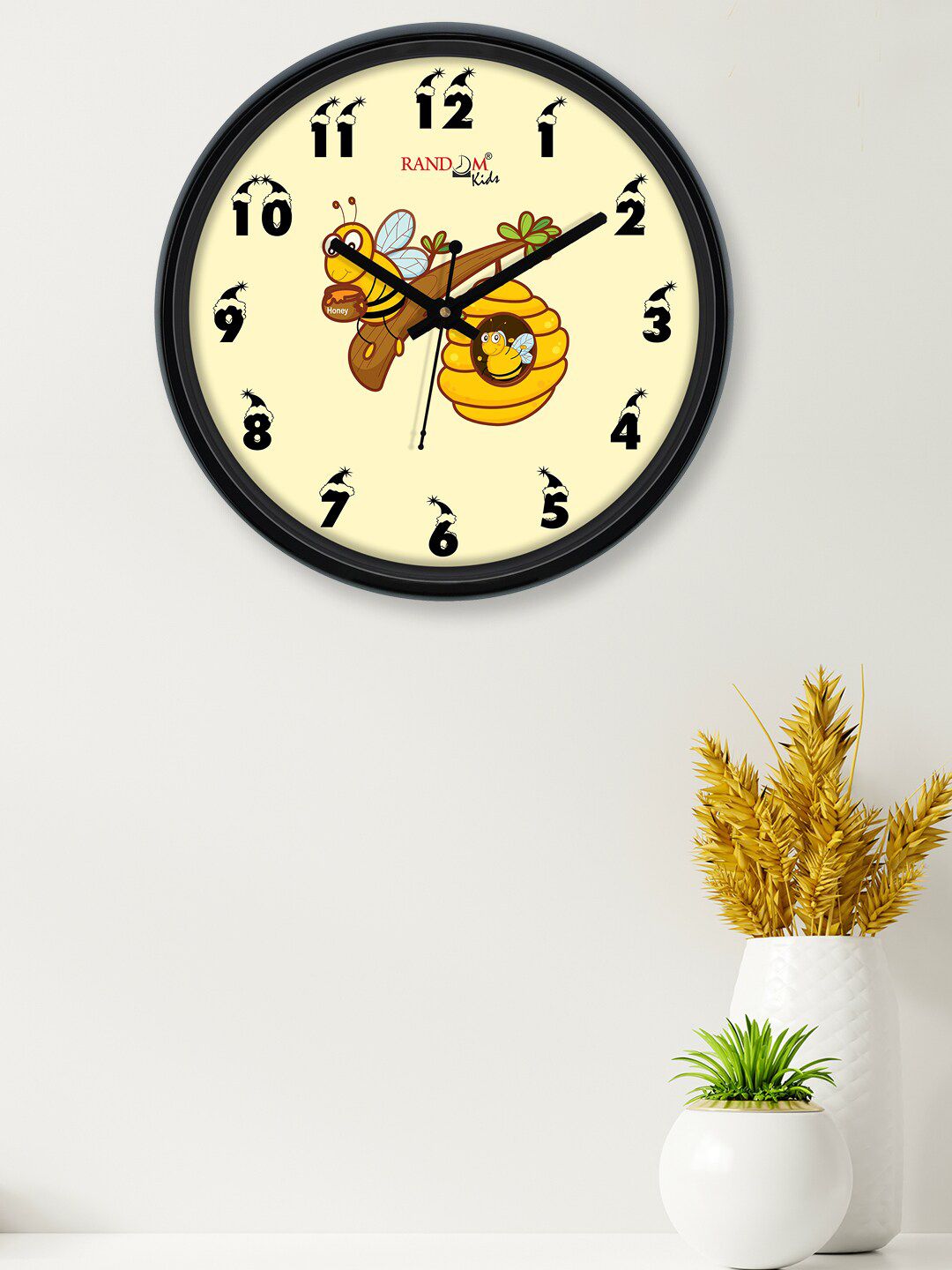 RANDOM Cream-Coloured & Black Honey Bee Printed Contemporary Wall Clock Price in India