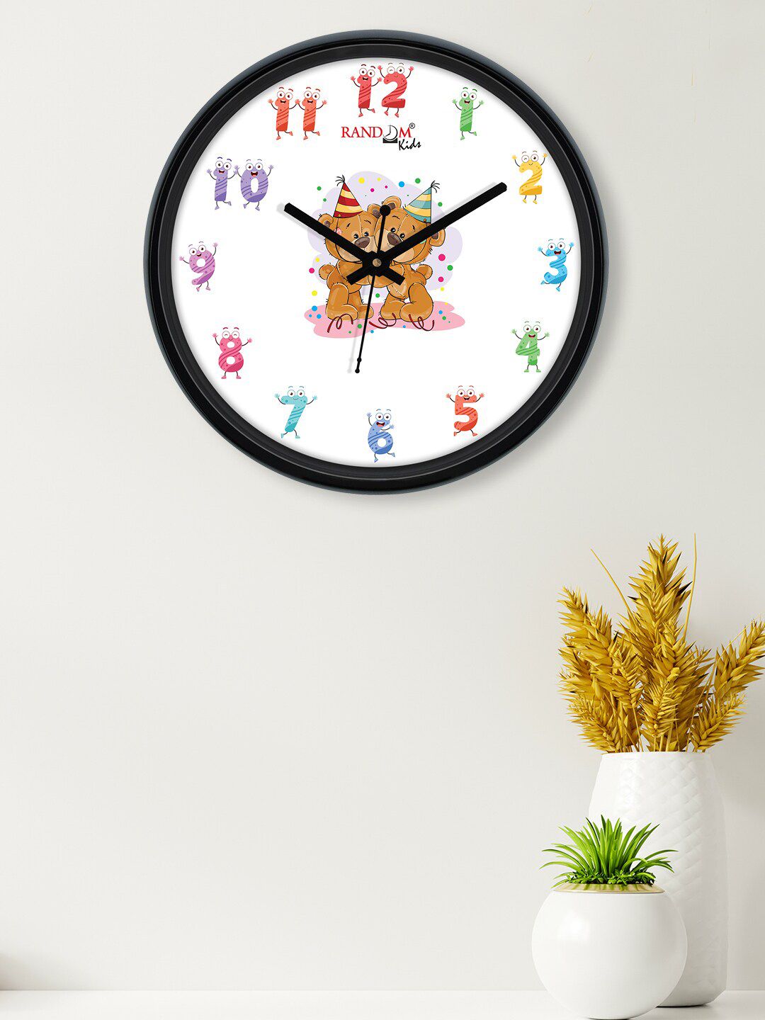RANDOM White & Red Celebrating Bear Printed Contemporary Wall Clock Price in India