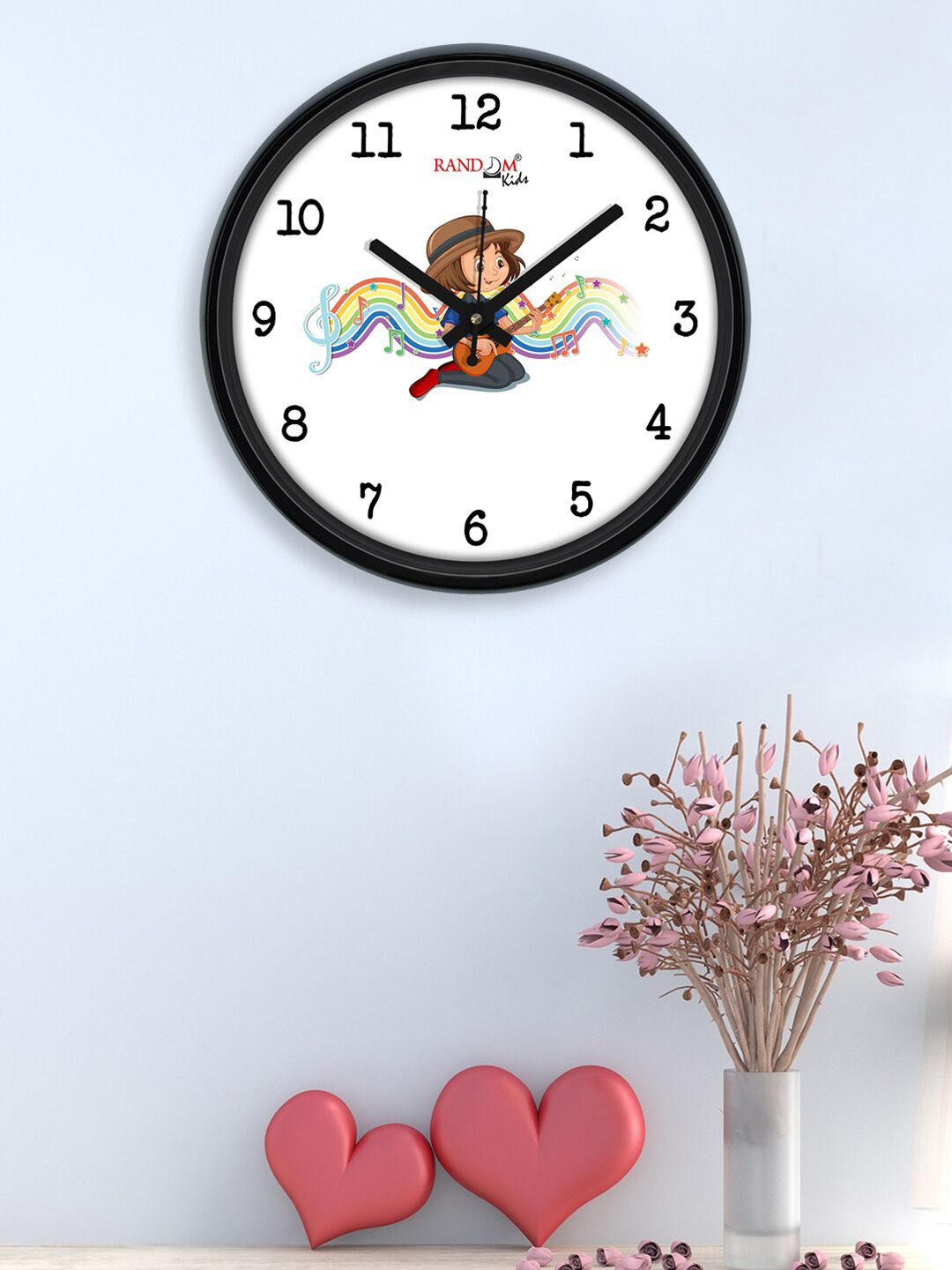 RANDOM White & Black Musical Kids Printed Contemporary Round Analogue Wall Clock Price in India