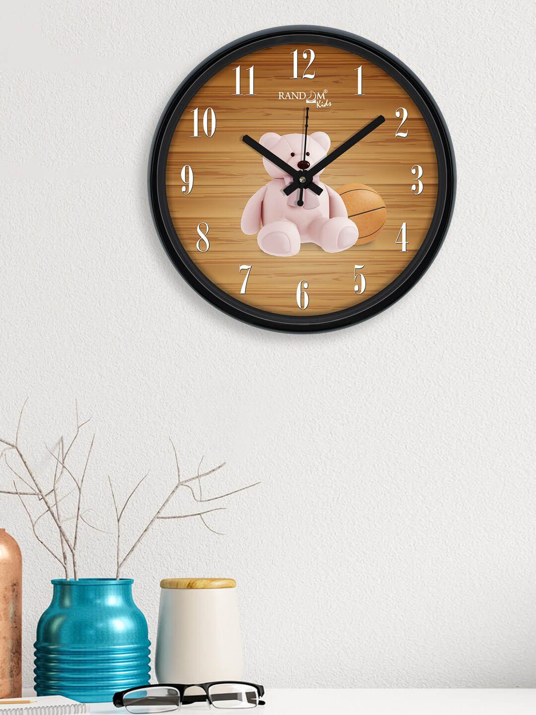 RANDOM Brown Printed Plastic Wall Clock With Glass 12 inches Price in India