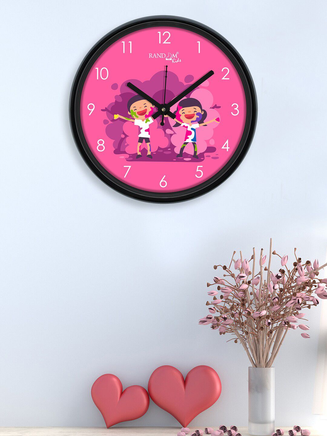 RANDOM Pink & White Printed Analogue Contemporary Wall Clock Price in India