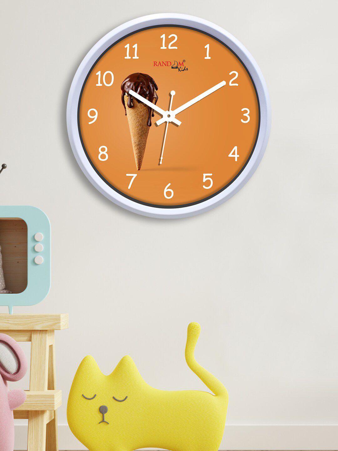 RANDOM Peach-Coloured & White Chocolate Ice Cream Printed Contemporary Wall Clock Price in India