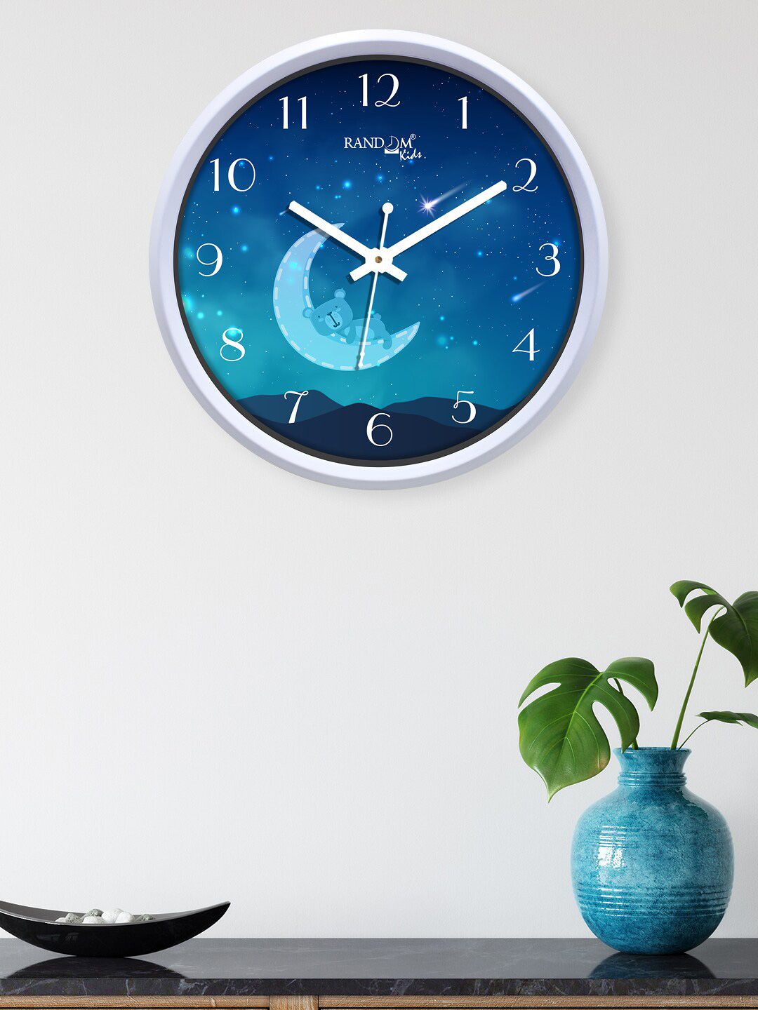 RANDOM Blue & White Moon & Toy Printed Contemporary Wall Clock 30 CM Price in India