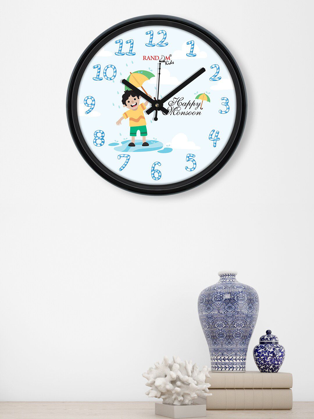 RANDOM White & Blue Printed Analogue Contemporary Wall Clock Price in India