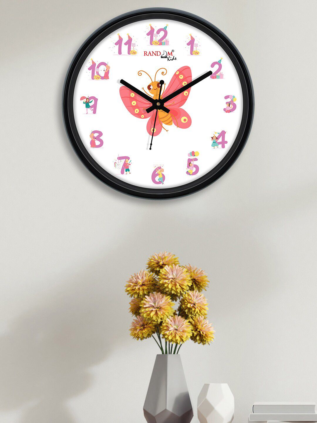 RANDOM White & Pink Printed 30.48 Cm Contemporary Wall Clock Price in India