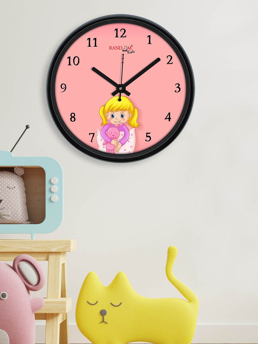 RANDOM Peach-Coloured & Yellow Printed Contemporary Wall Clock 30 CM Price in India