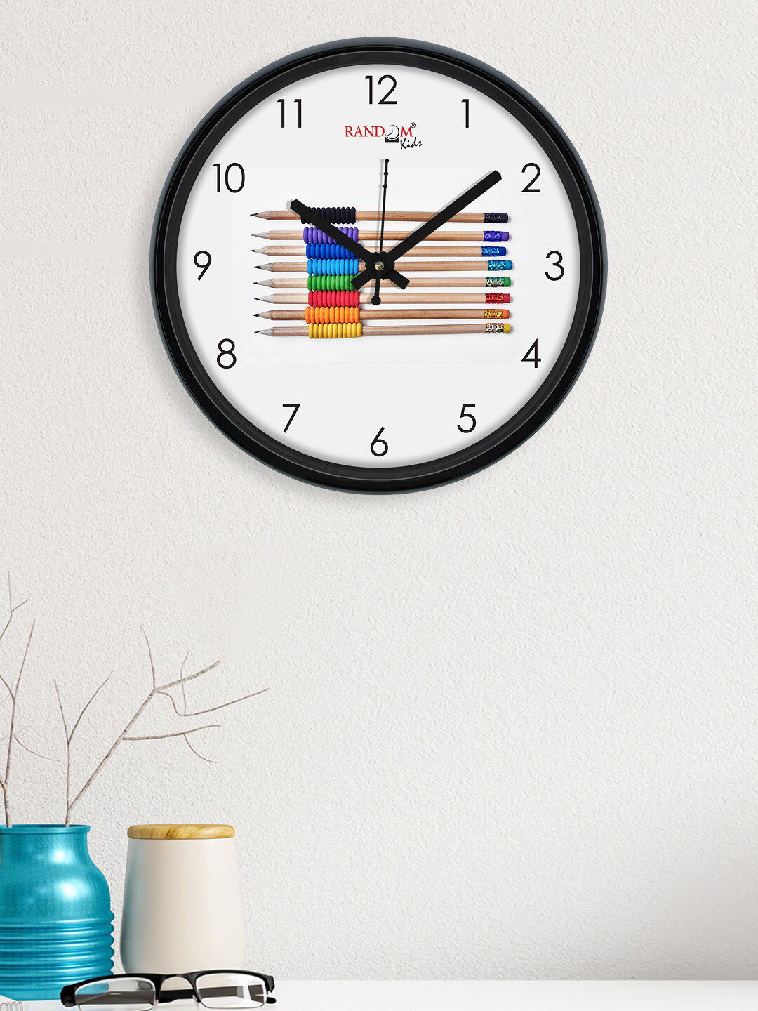 RANDOM Black & White Colourfull Pencils Printed Contemporary Analogue Wall Clock Price in India