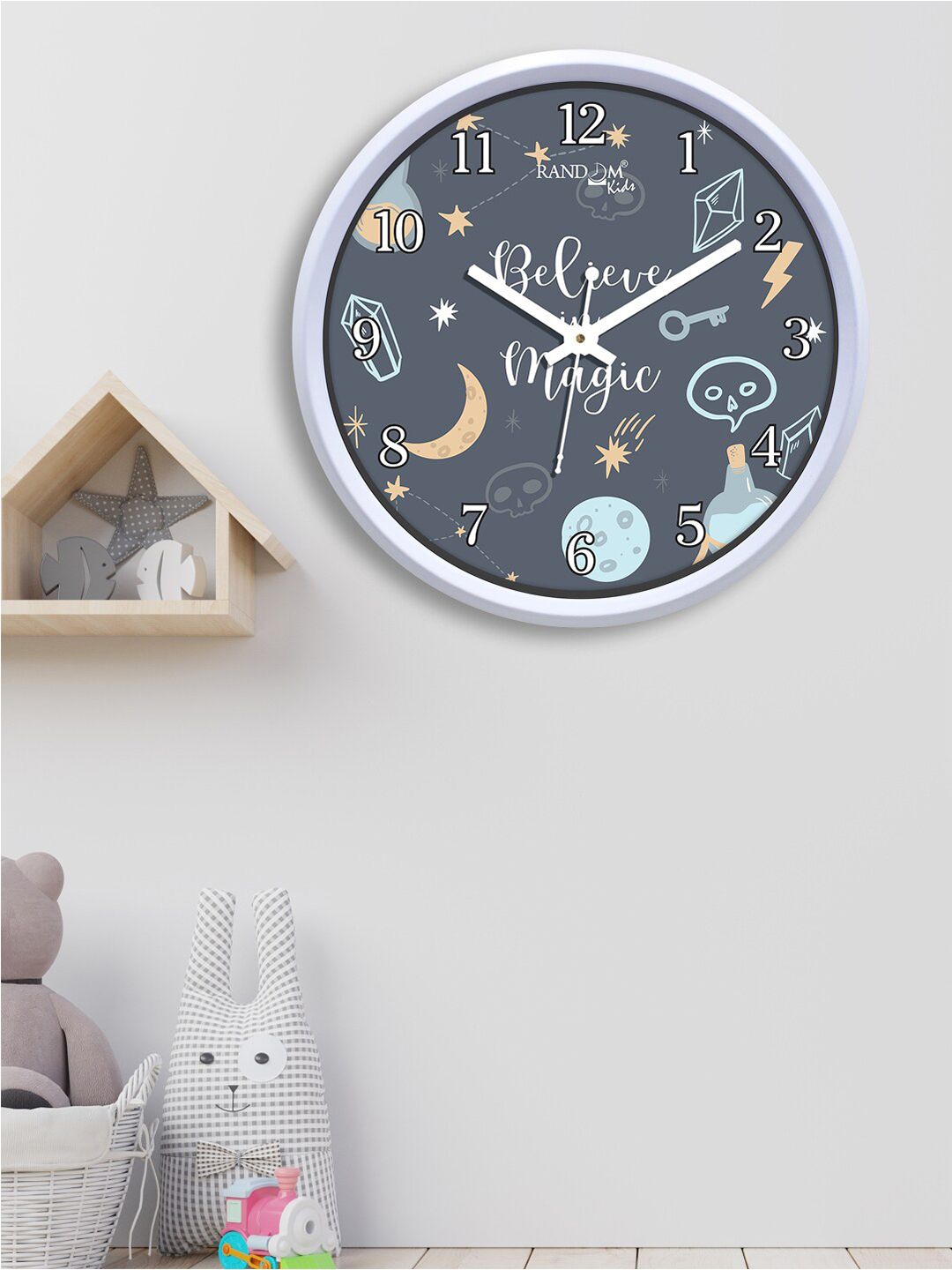 RANDOM Grey & Blue Printed Contemporary Wall Clock Price in India