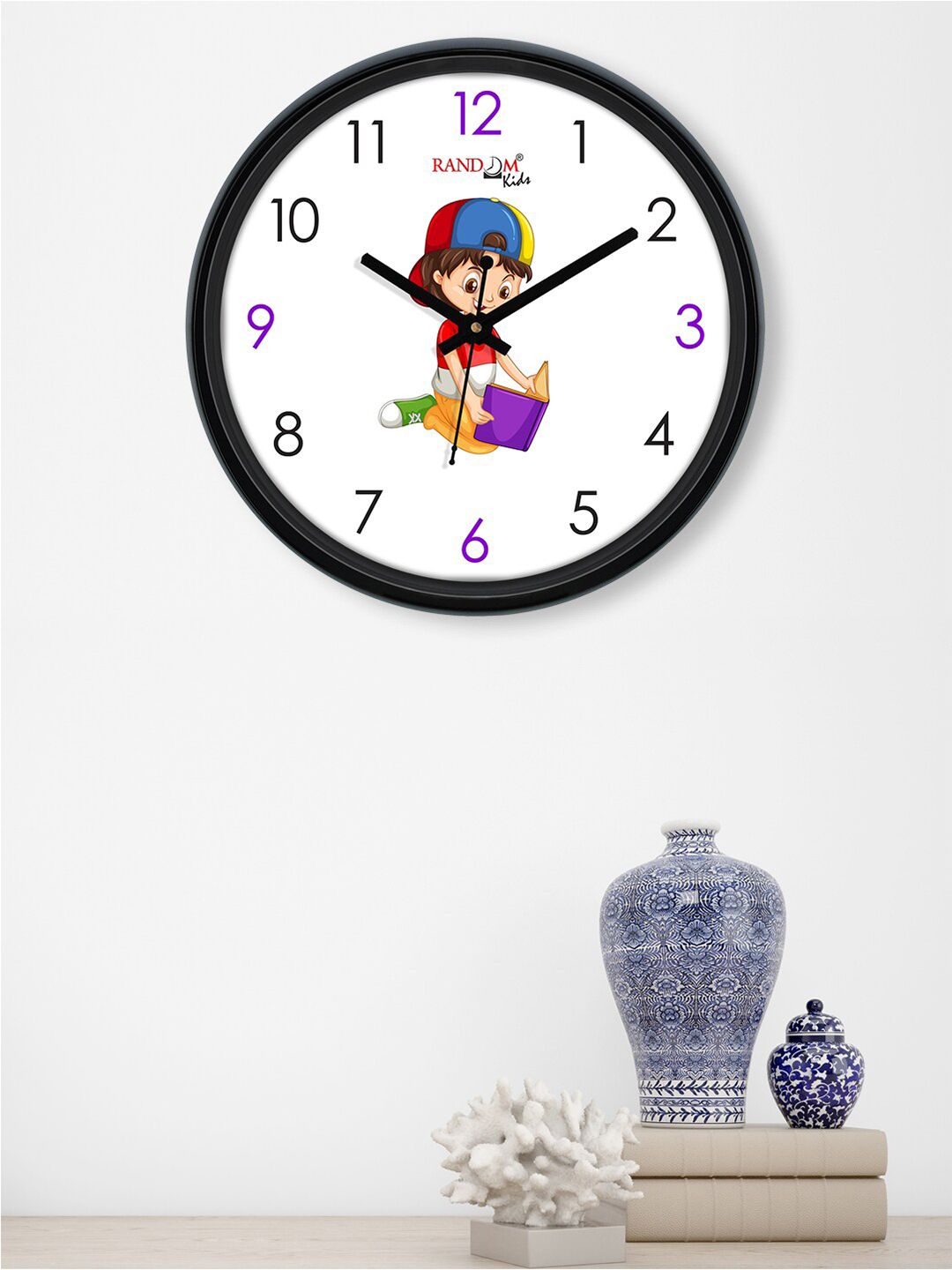 RANDOM White & Purple Studious Kid Printed Contemporary Wall Clock Price in India