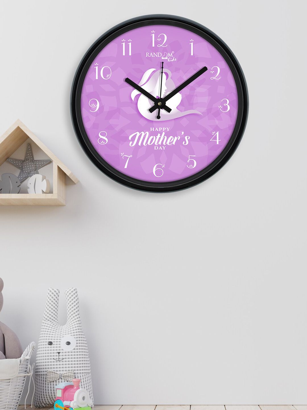 RANDOM Violet & White Happy Mothers Printed Contemporary Wall Clock 30 CM Price in India