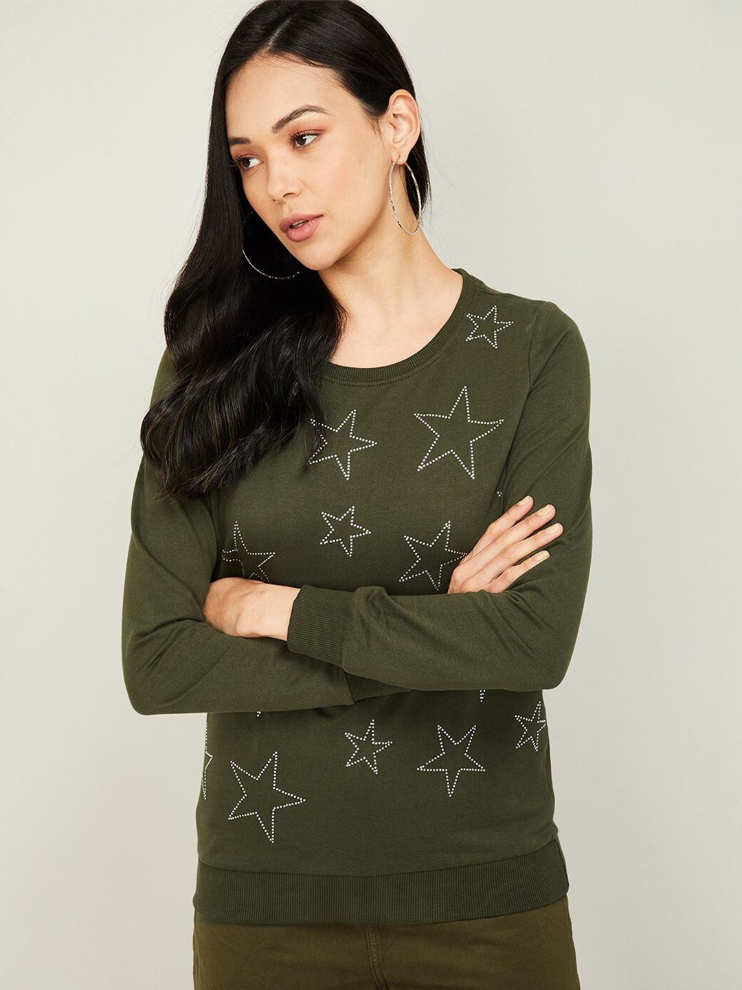 Fame Forever by Lifestyle Women Olive Green Printed Sweatshirt Price in India