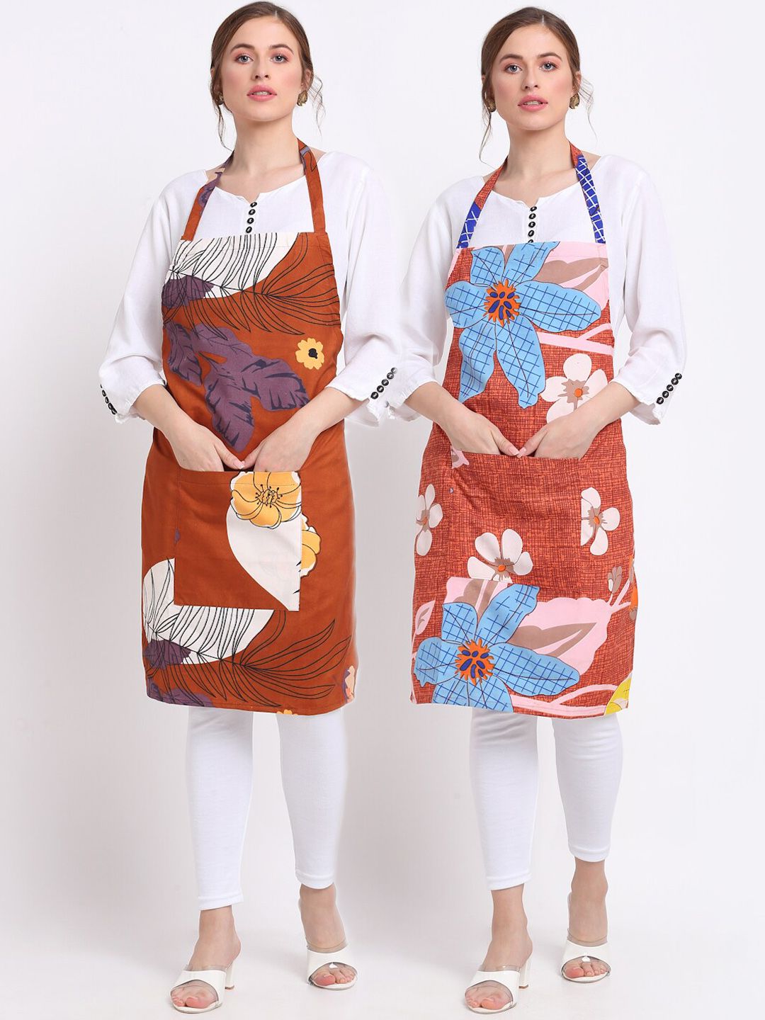 TAG 7 Pack Of 2 Brown Printed Aprons & Napkin Price in India
