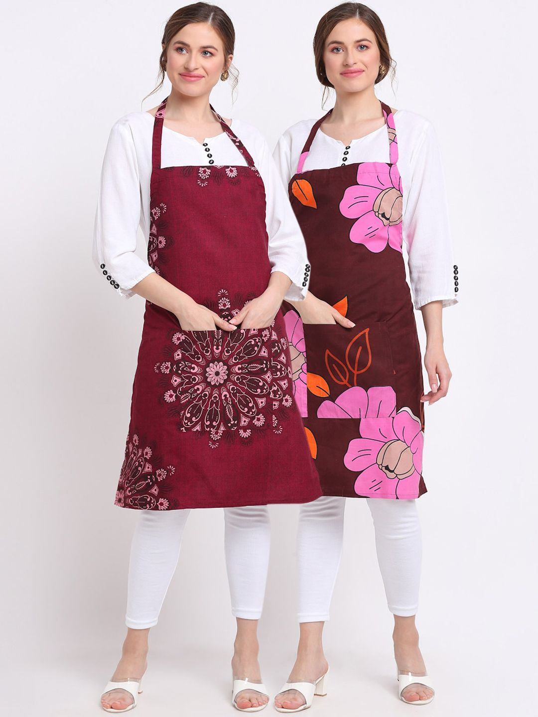 TAG 7 Pack Of 2 Maroon Printed Aprons & Napkins Price in India