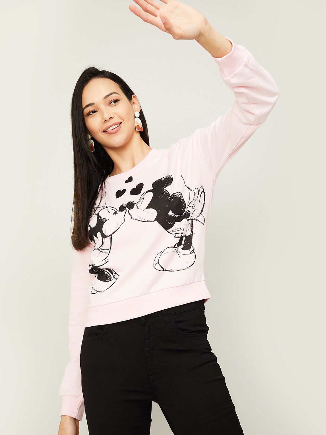 Ginger by Lifestyle Women Pink Printed Sweatshirt Price in India