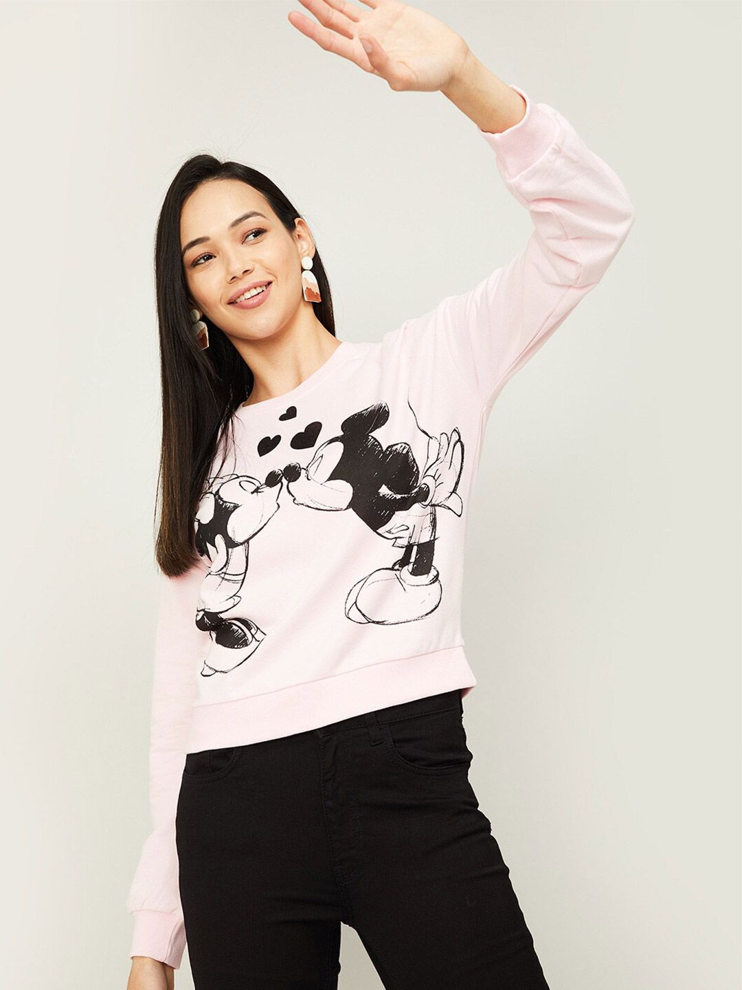 Ginger by Lifestyle Women Pink Printed Sweatshirt Price in India