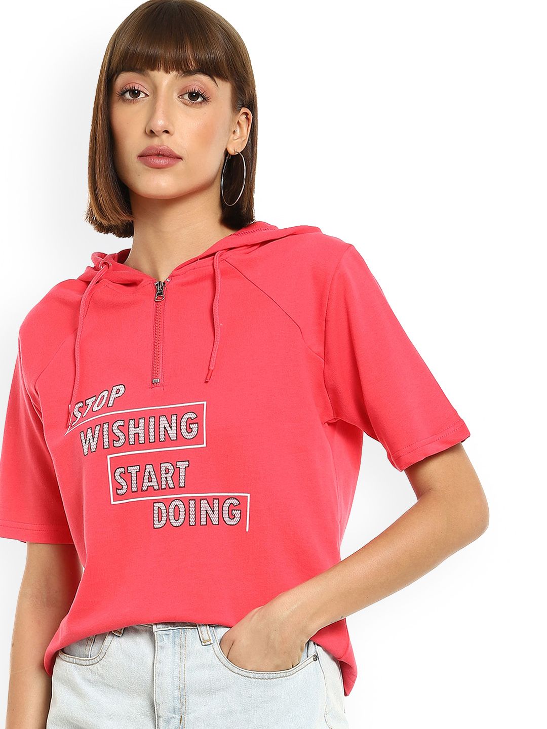 Sugr Women Pink Printed Sweatshirt Price in India