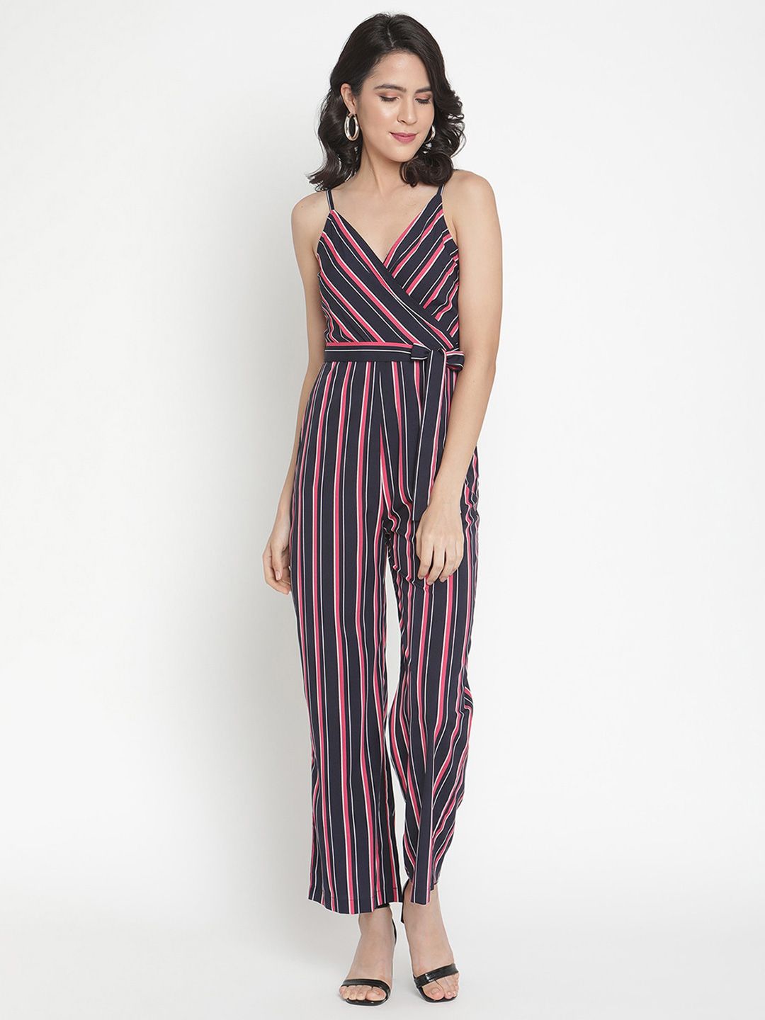 THREAD MUSTER Black & Pink Printed Basic Jumpsuit Price in India