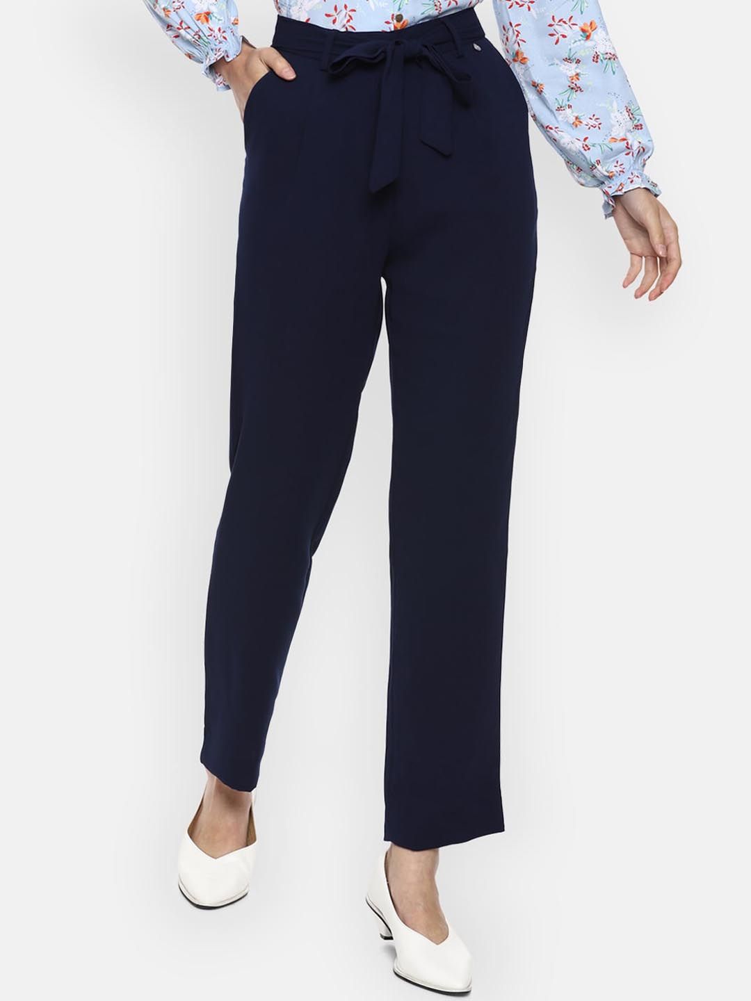 Van Heusen Woman Women Navy Blue Trousers Price in India