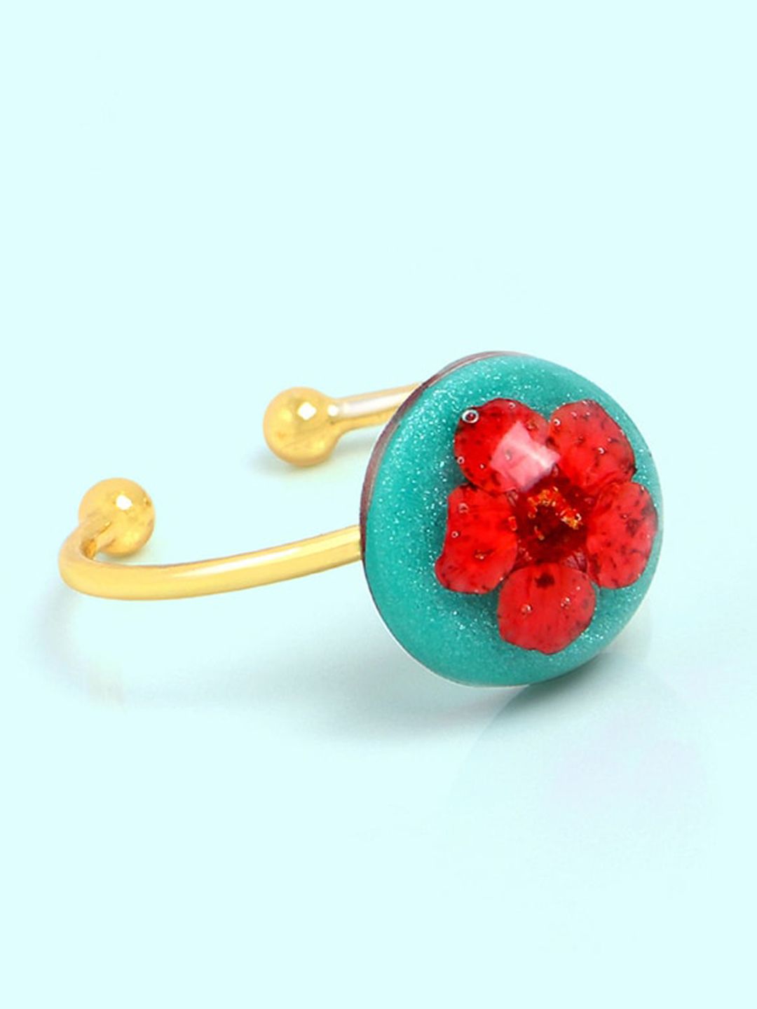 Mikoto by FableStreet 14KT Gold-Plated Red Handcrafted Dry Flower Adjustable Finger Ring Price in India