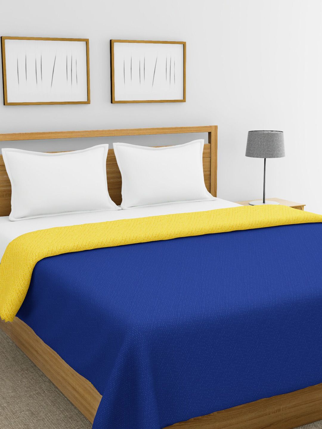 BIANCA Blue & Yellow Microfiber AC Room 150 GSM Double Bed Comforter Price in India