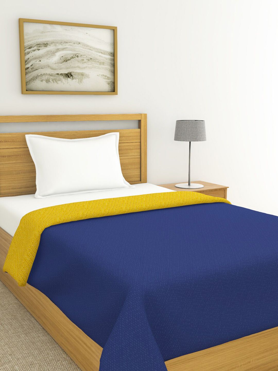 BIANCA Unisex Blue & Yellow Solid AC Room 150 GSM Single Bed Comforter Price in India