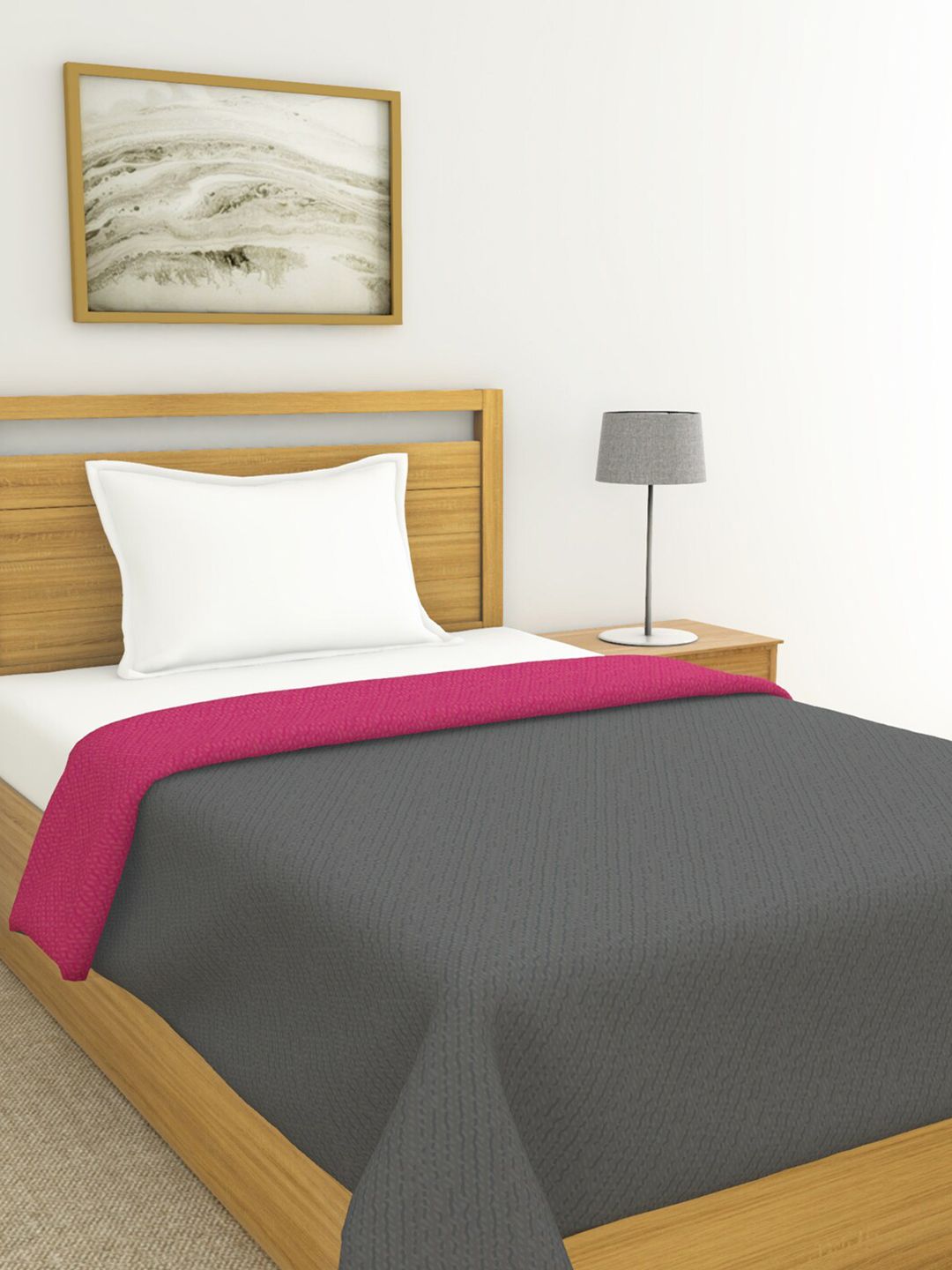 BIANCA Grey & Pink Microfiber AC Room 150 GSM Single Bed Comforter Price in India