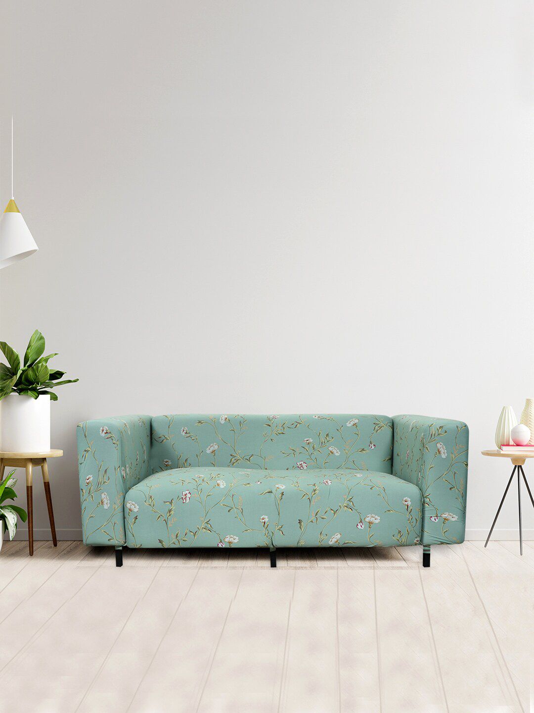HOUSE OF QUIRK Sea Green & White Printed 3-Seater Stretchable Non-Slip Sofa Slipcover deal from myntra