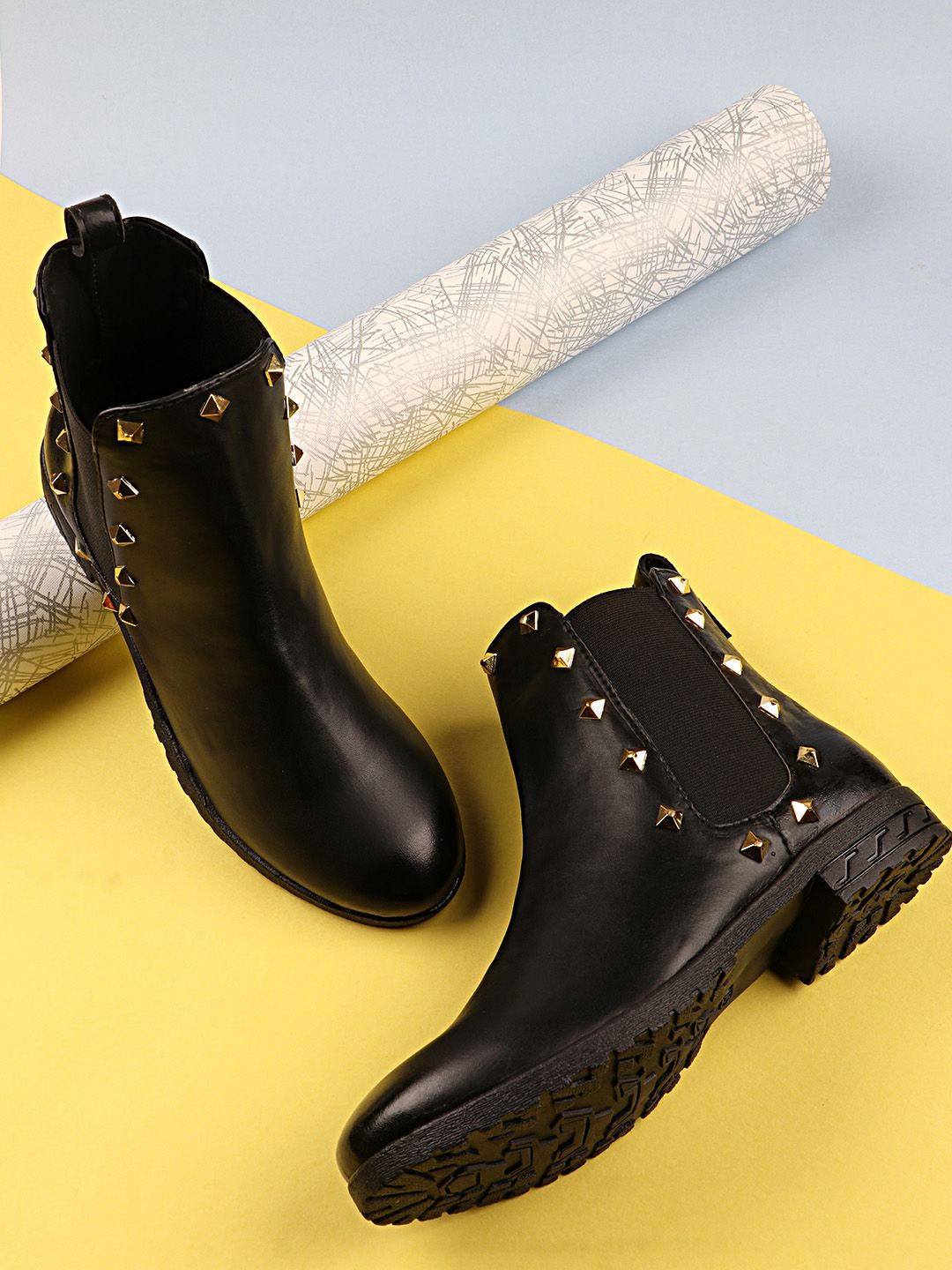 Shoetopia Black Flat Embellished Boots Price in India