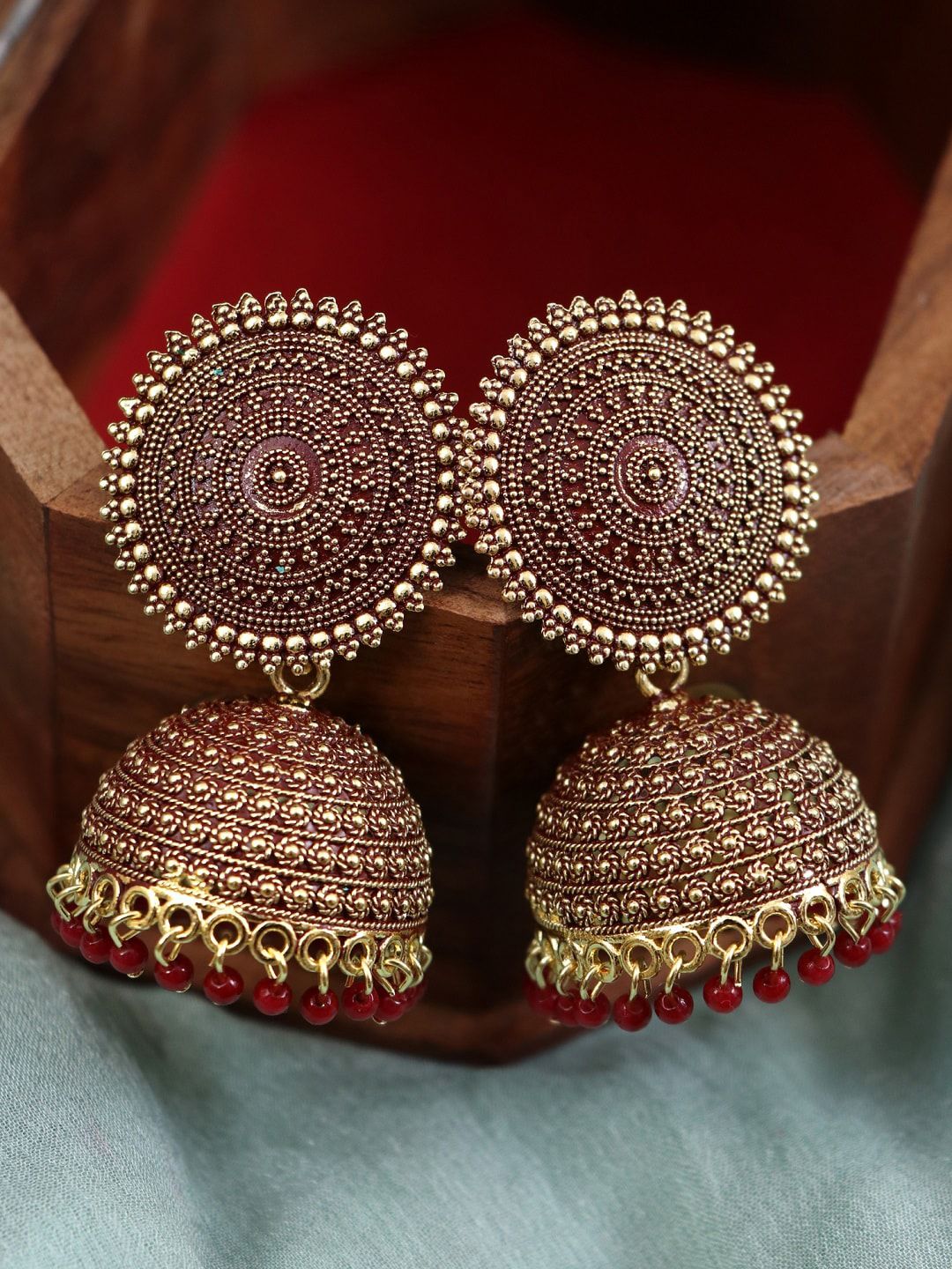 Crunchy Fashion Maroon Classic Jhumkas Earrings Price in India