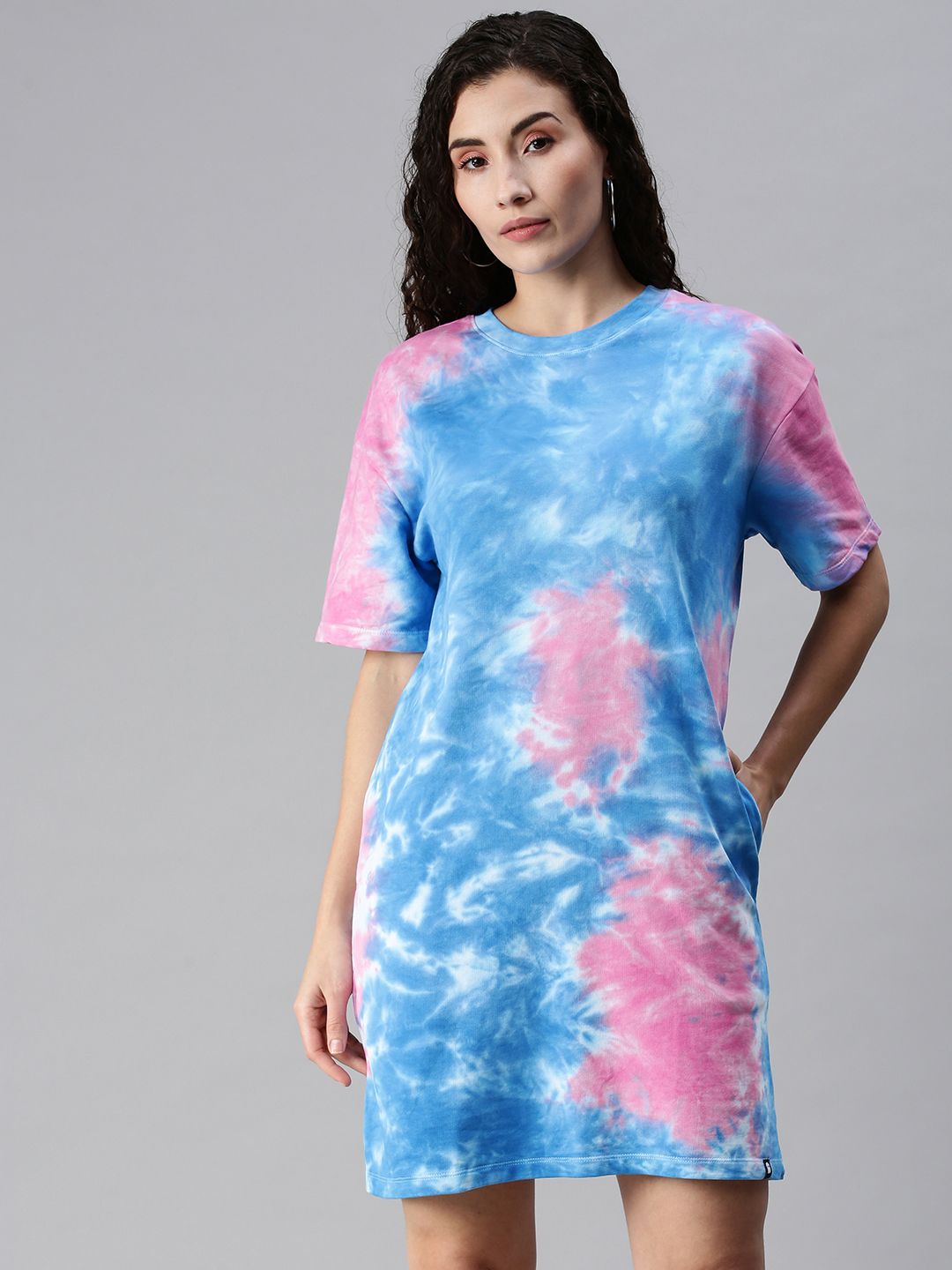 The Souled Store Blue & Pink Tie and Dye T-shirt Dress Price in India