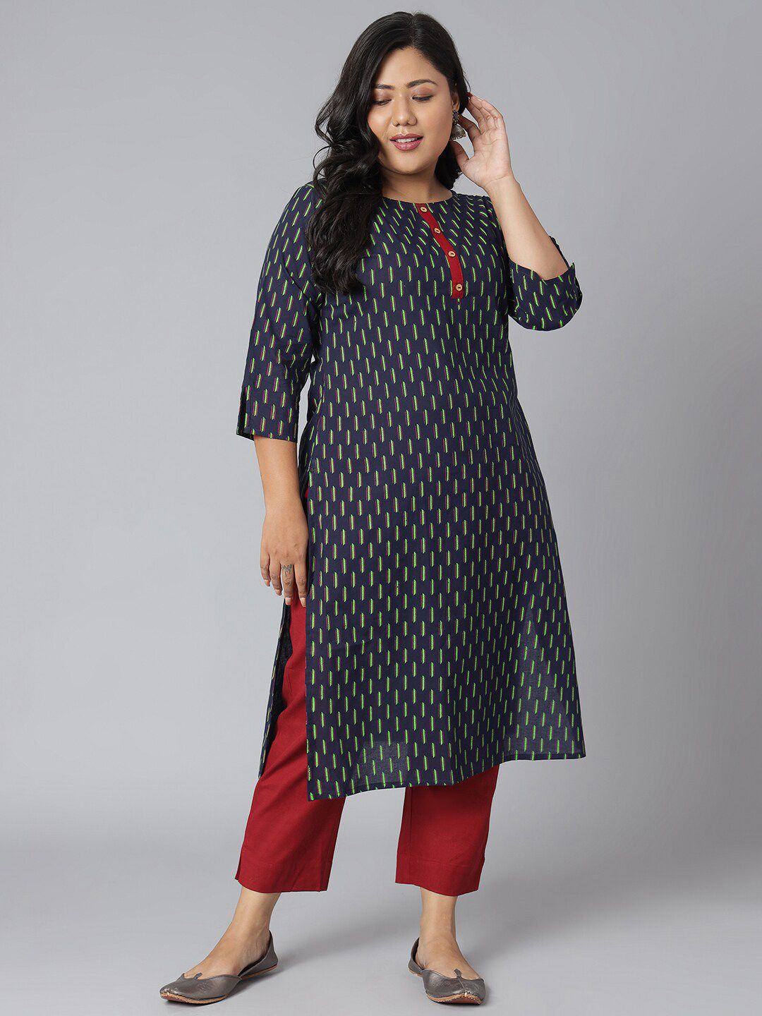 XL LOVE by Janasya Women Plus Size Navy Blue Printed Kurta Price in India